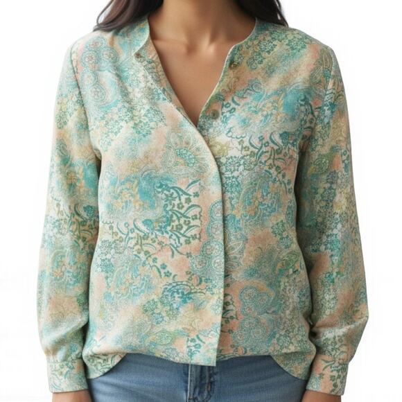 90s BROWNSTONE STUDIO Vintage Paisley Mixed Media Button Up - Picture 1 of 13